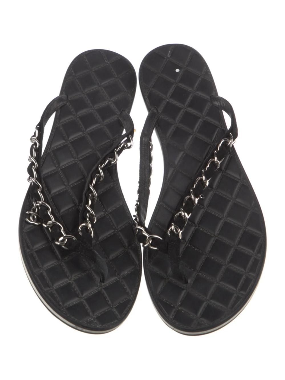 CHANEL Interlocking CC Logo Suede Flip Flops - Vintage